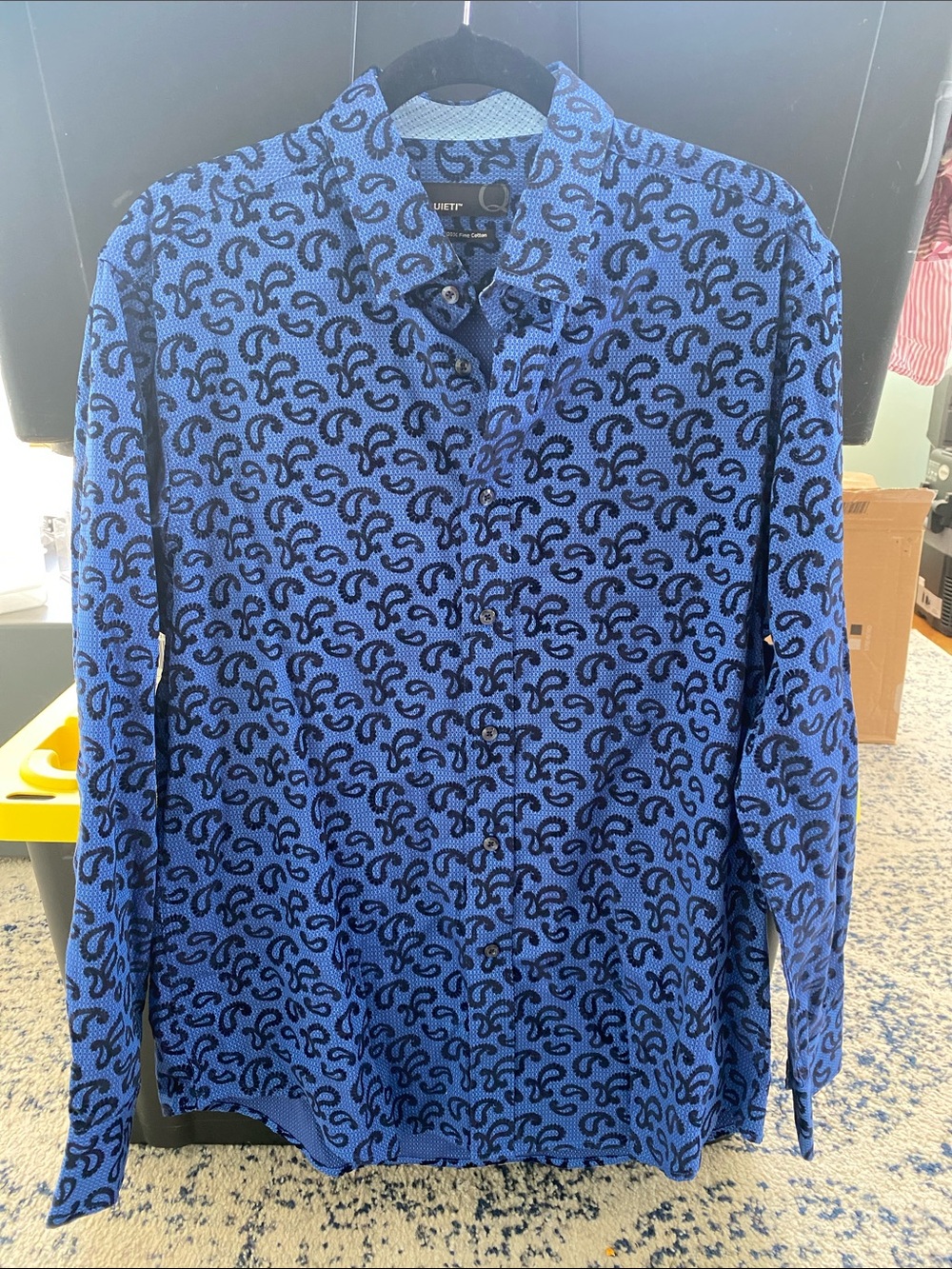 Men's Blue Patterned Long-Sleeve Button-Down Shirt